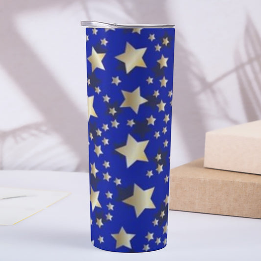 Skinny Blue w/Gold Stars Tumbler Stainless Steel with Lids 20OZ