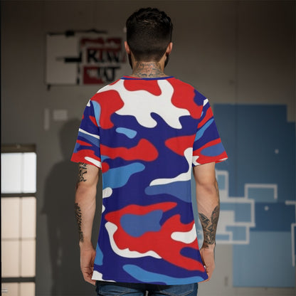 Blue/White/Red CAMO Men's O-Neck T-Shirt | 190GSM Cotton - K & S Concepts Inc