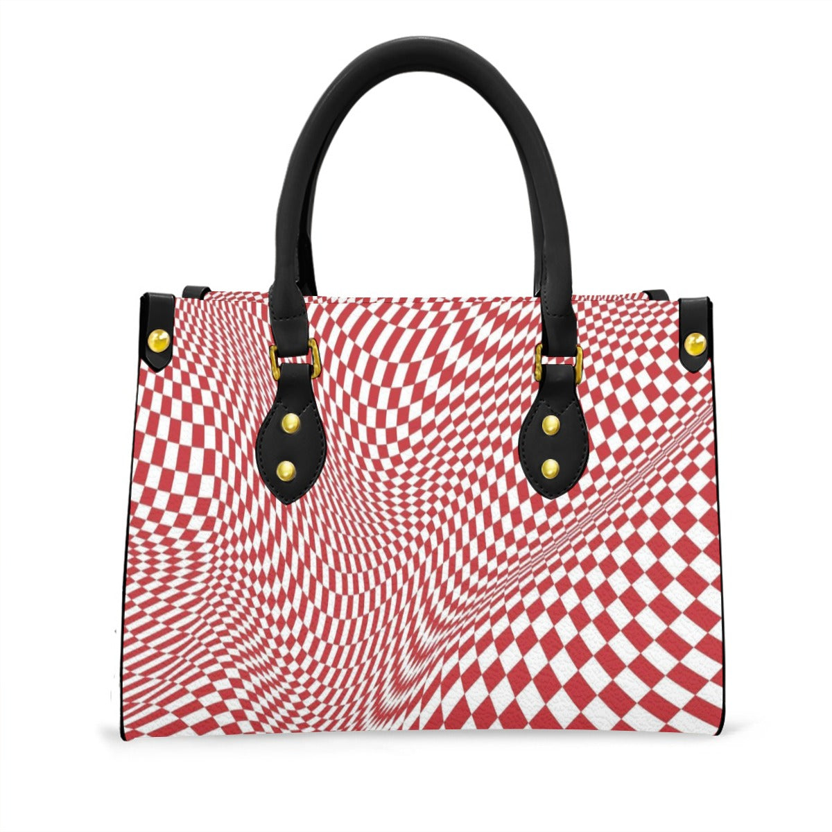 Women's Red 3D Wavy Checker Designer Tote Bag With Black Handle=-Exclusive Limited Edition/Design -Limited Stock Sold