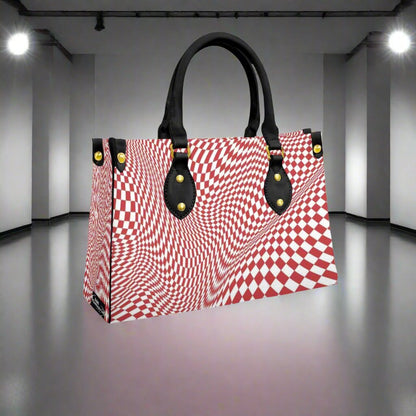 Women's Red 3D Wavy Checker Designer Tote Bag With Black Handle=-Exclusive Limited Edition/Design -Limited Stock Sold