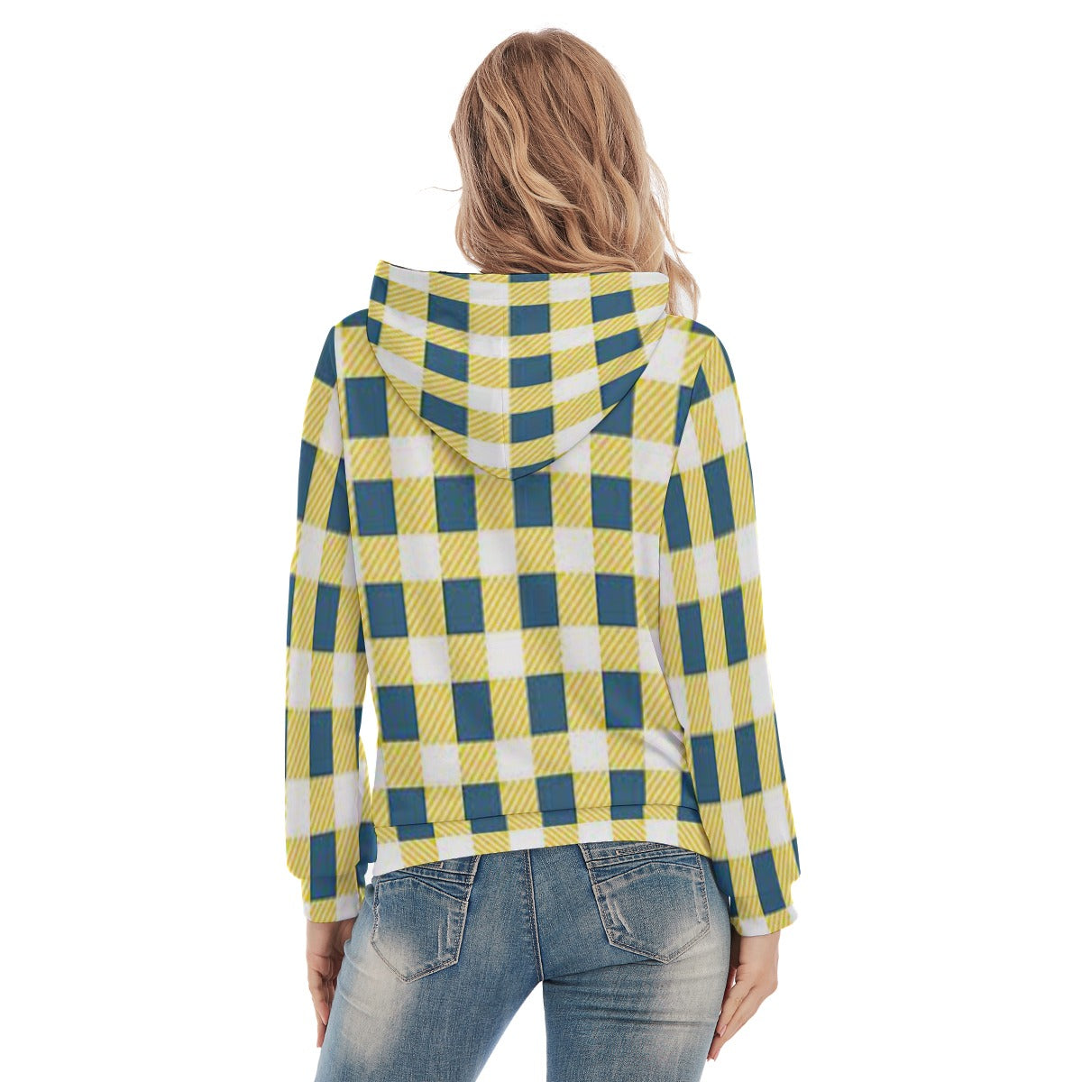 Women's Yellow Plaid Slim Pullover Hoodie