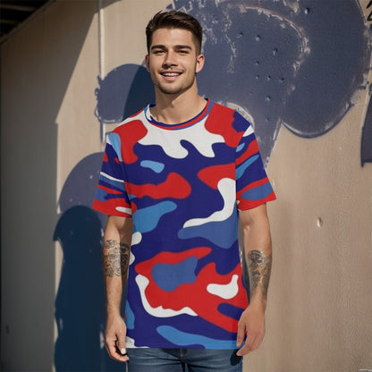 Blue/White/Red CAMO Men's O-Neck T-Shirt | 190GSM Cotton - K & S Concepts Inc