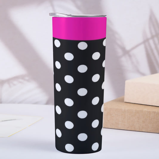 Skinny PINK RiM WITH BLACK w/White Polka Dot Tumbler Stainless Steel with Lids 20OZ