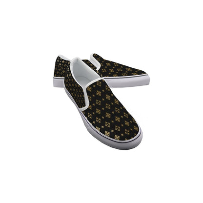 Men's Black with Gold Temple Pattern Design Slip On Sneakers