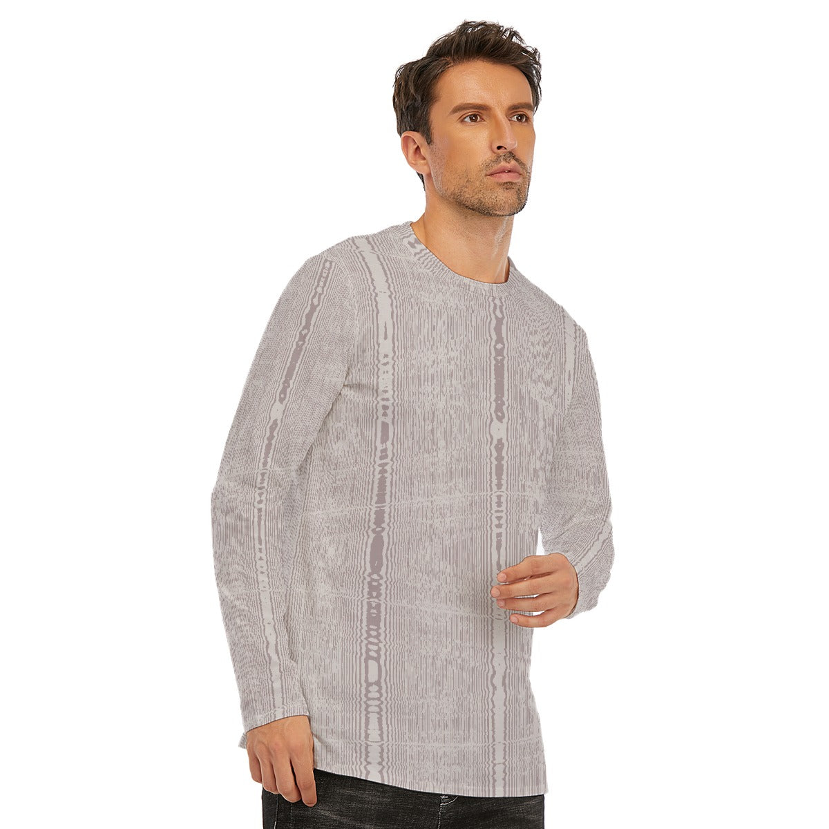 Men's Grey Lines Long Sleeve T-Shirt | Cotton