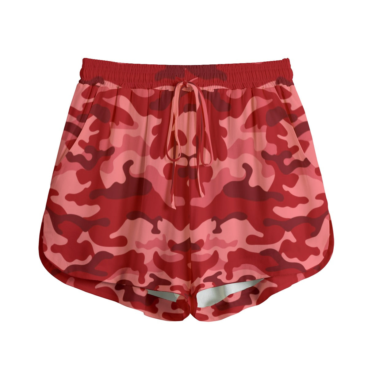 Women's Red Camo Shorts With Drawstring