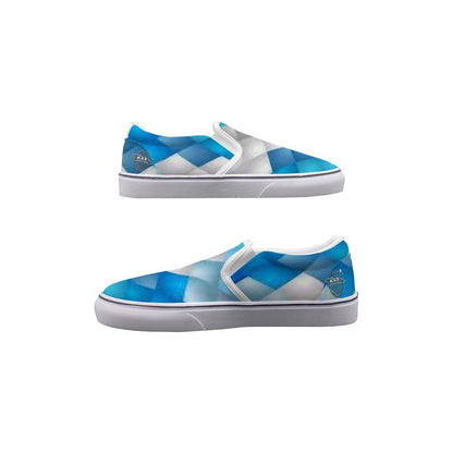 Men's Blue Geometric Pattern Design Slip On Sneakers