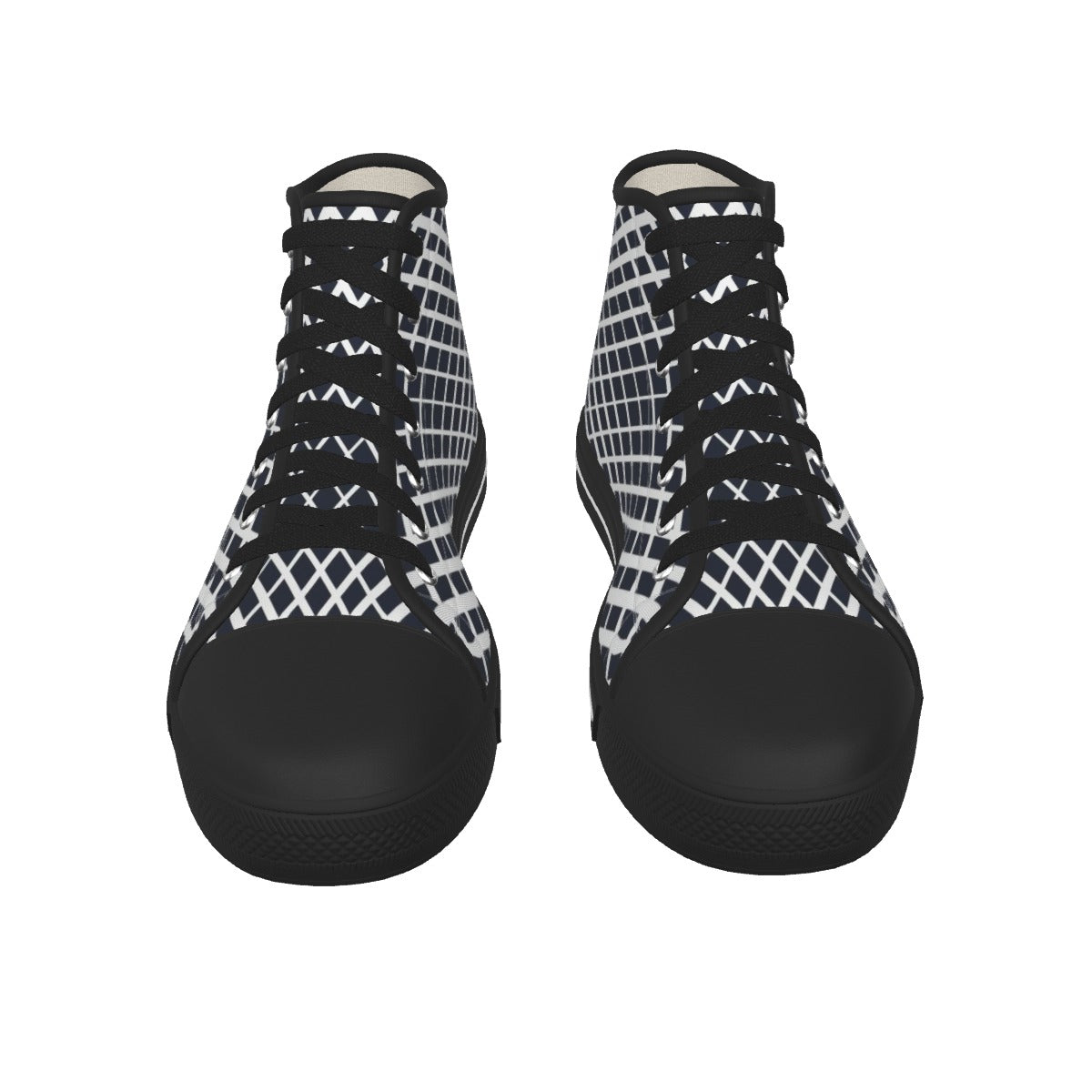 Men's White with Black Diamond Patter with Black Sole Canvas Shoes