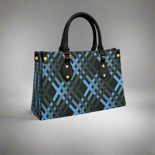 Women's Black & Blue Cross Patch Designer Tote Bag With Black Handle-Exclusive Limited Edition/Design -Limited Stock Sold