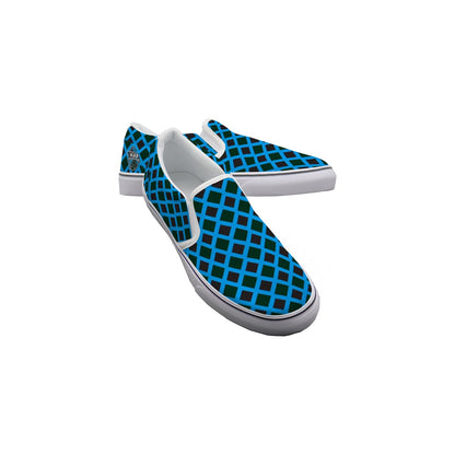 Men's Black & Blue Diamond Pattern Slip On Sneakers