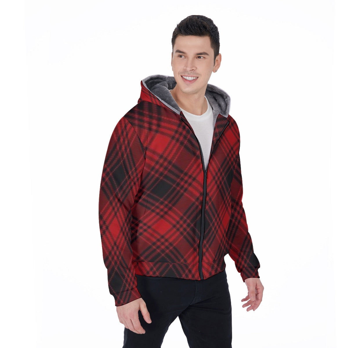 Men's Red Lumber Jack Plaid Design Thicken Pullover Hoodie