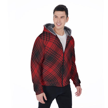 Men's Red Lumber Jack Plaid Design Thicken Pullover Hoodie