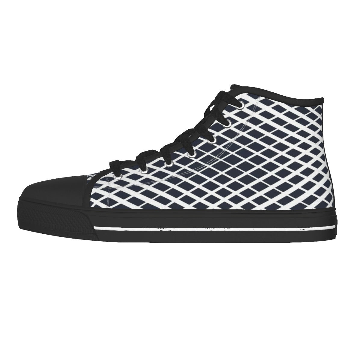 Men's White with Black Diamond Patter with Black Sole Canvas Shoes