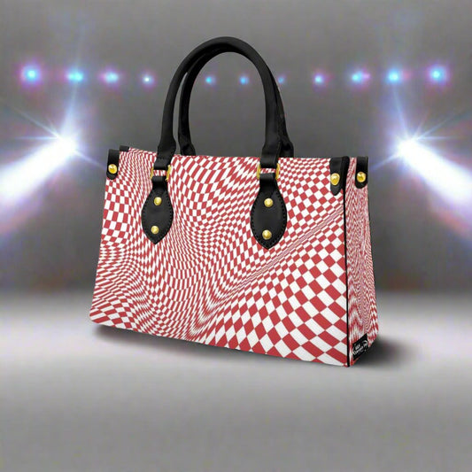 Women's Red 3D Wavy Checker Designer Tote Bag With Black Handle=-Exclusive Limited Edition/Design -Limited Stock Sold