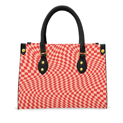 Women's Red Checker Wavy Designer Tote Bag With Black Handle-Exclusive Limited Edition/Design -Limited Stock Sold