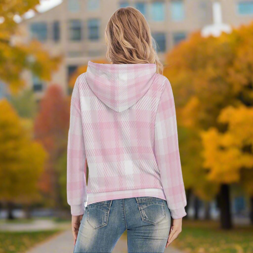 Women's Pink Plaid Slim Pullover Hoodie