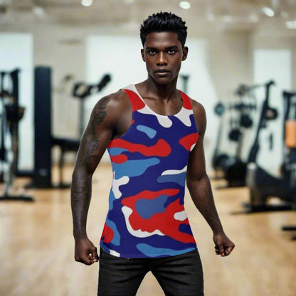 Men's Blue White Red Camo Tank Top