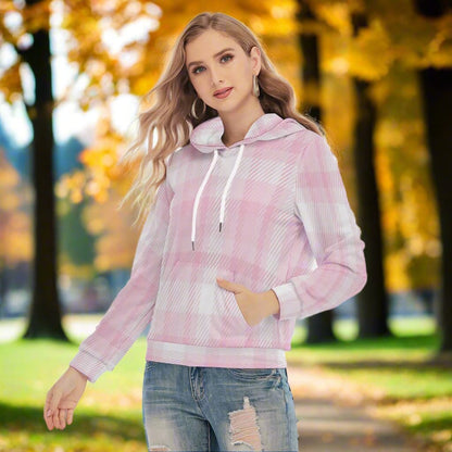 Women's Pink Plaid Slim Pullover Hoodie