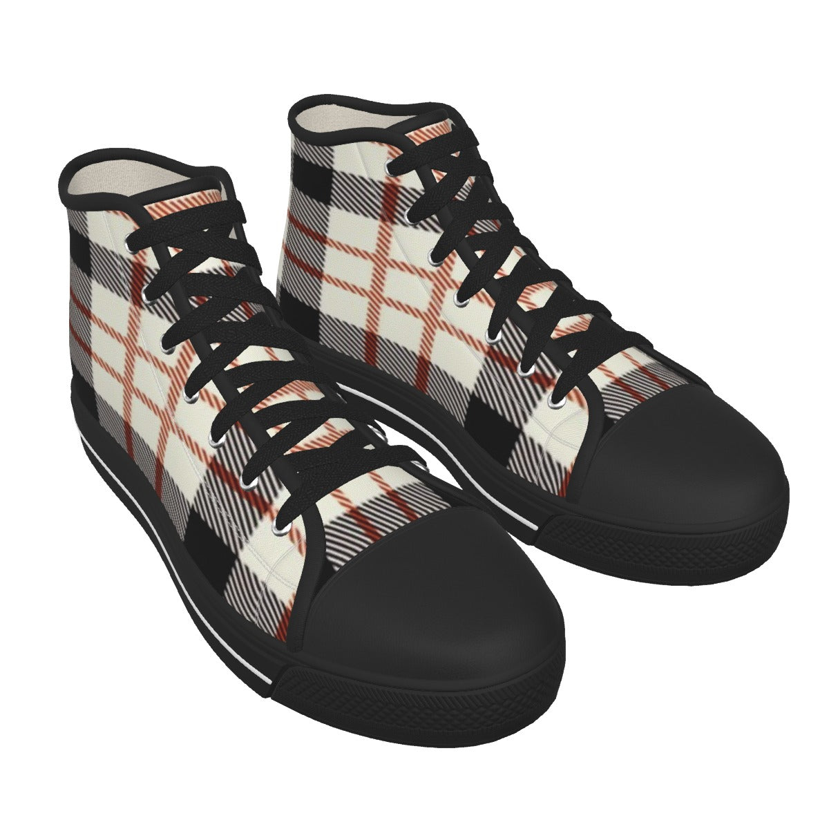 Men's Tan Plaid Design with Black Sole Canvas Shoes