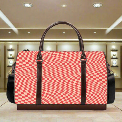 K & S Concepts Red & Tan Wavy Checker Designer Duffle Bag