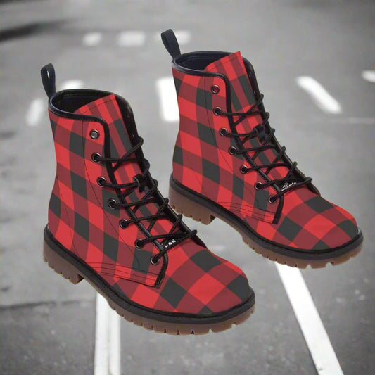 NEW SALE -HOT DEAL- EXCLUSIVE DESIGN Women's Red Plaid LumberJack Print Short Boots