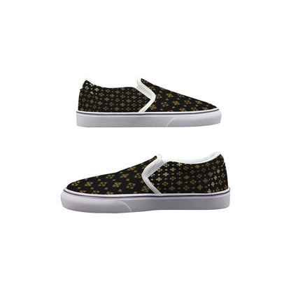 Men's Black with Gold Temple Pattern Design Slip On Sneakers