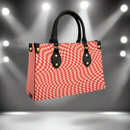 Women's Red Checker Wavy Designer Tote Bag With Black Handle-Exclusive Limited Edition/Design -Limited Stock Sold