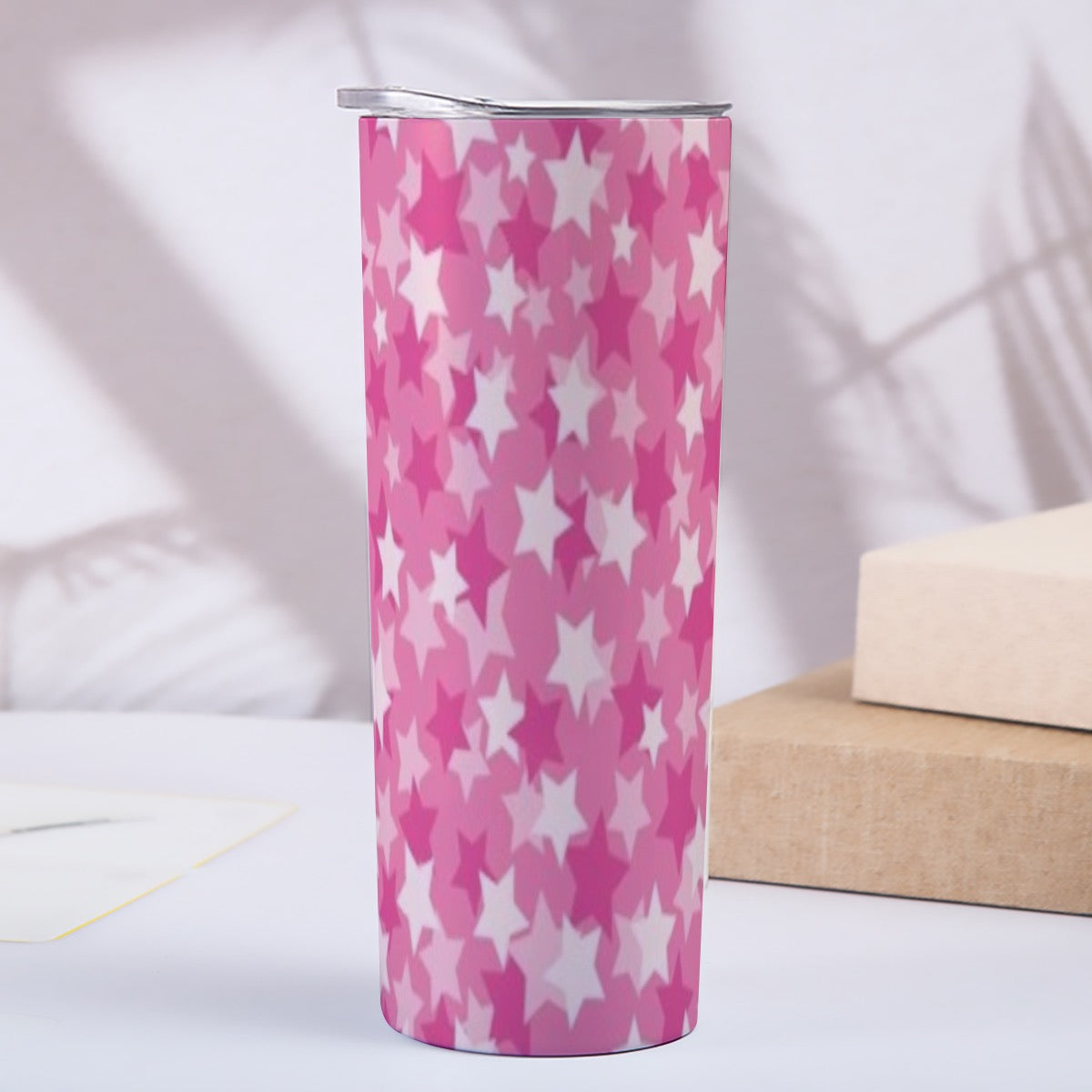 Skinny Pink Stars Tumbler Stainless Steel with Lids 20OZ