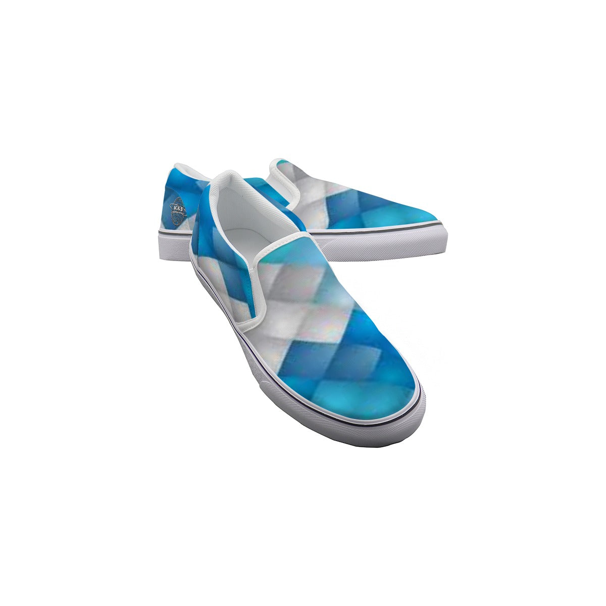 Men's Blue Geometric Pattern Design Slip On Sneakers