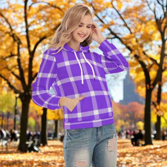 Women's Purple Plaid Slim Pullover Hoodie