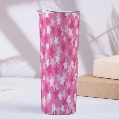 Skinny Pink Stars Tumbler Stainless Steel with Lids 20OZ