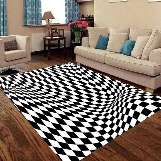 K&S Concepts Black & White Wavy 3D Checker Foldable Rectangular Floor Mat