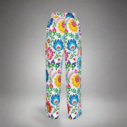 Women's Floral Multi Color Faux Silk Wide-Leg Pants