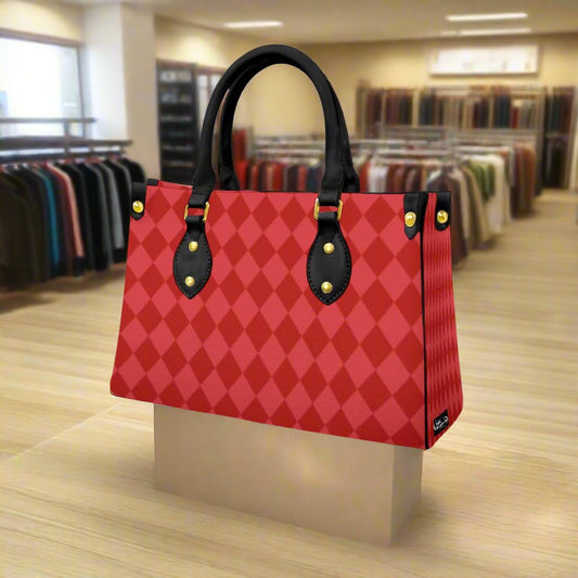 Women's Red Diamond Patter Designer Tote Bag With Black Handle--Exclusive Limited Edition/Design -Limited Stock Sold