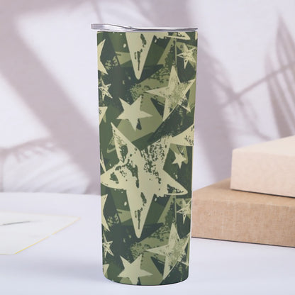 Skinny Green Camo Star Design Tumbler Stainless Steel with Lids 20OZ