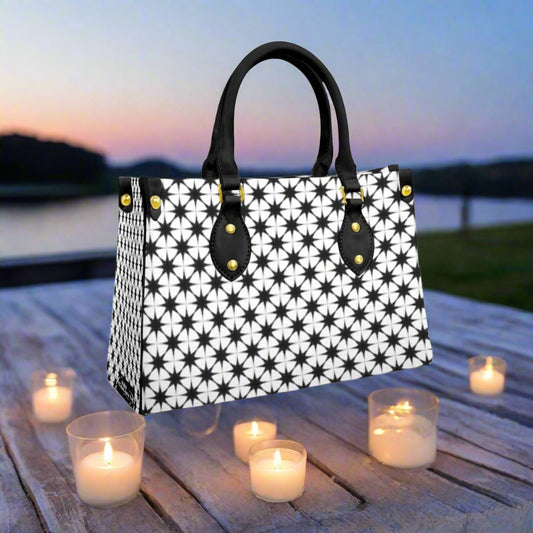 Women's Black & White Designer Tote Bag With Black Handle-Exclusive Limited Edition/Design -Limited Stock Sold