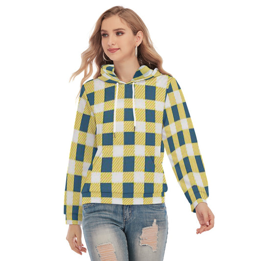 Women's Yellow Plaid Slim Pullover Hoodie