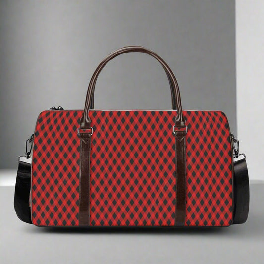 K & S Concepts Red & Black Checker Designer Travel Duffle Bag