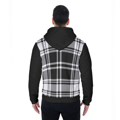 Men's Black Stripe Plaid Sherpa Fleece Zip Up Hoodie