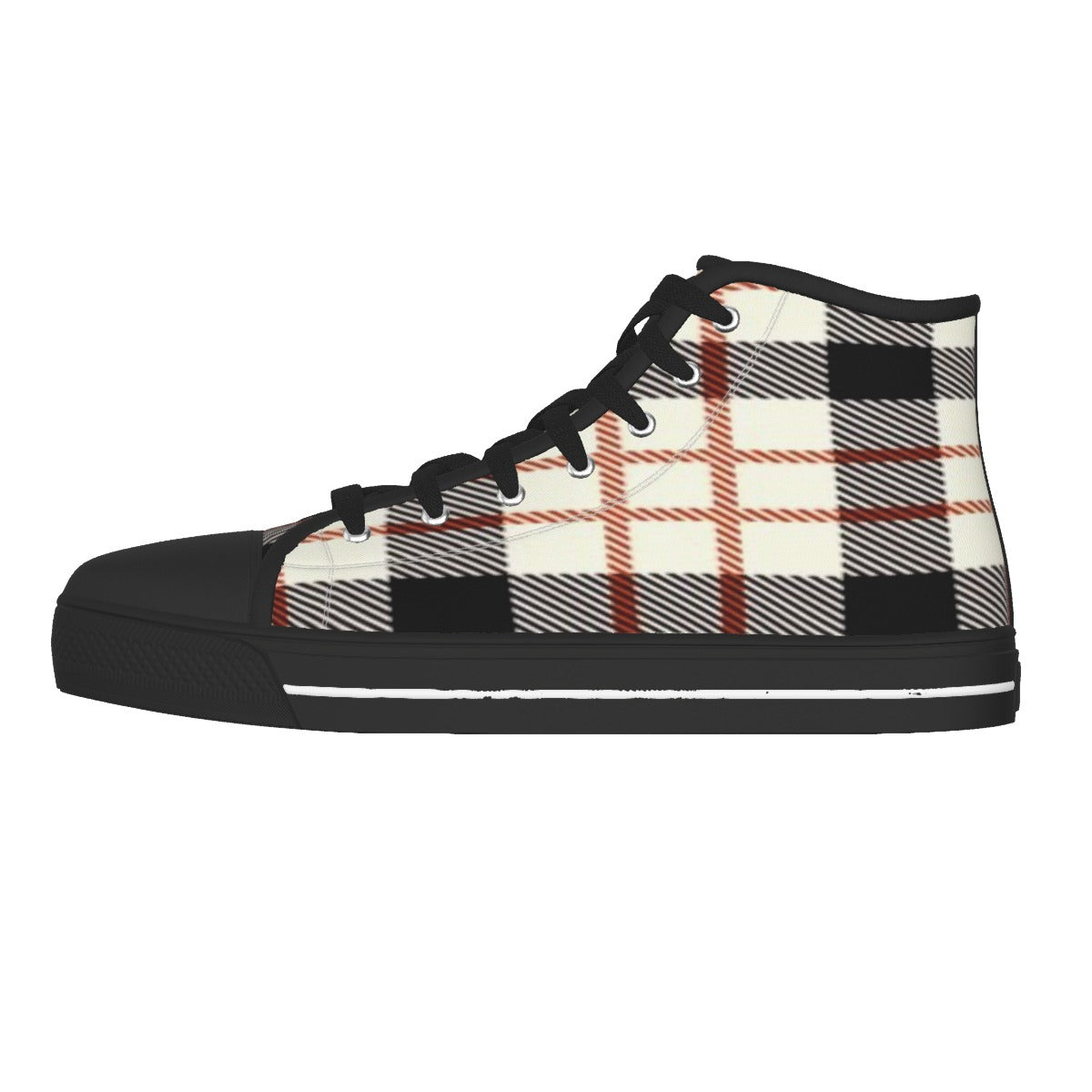 Men's Tan Plaid Design with Black Sole Canvas Shoes