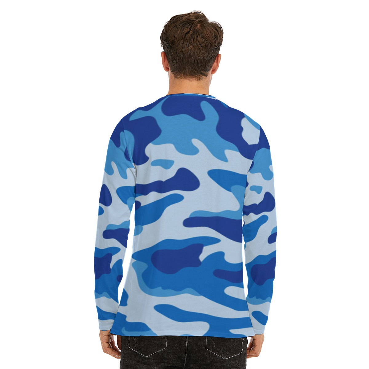 Men's Blue Camo Long Sleeve T-Shirt | Cotton