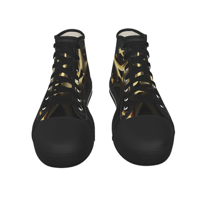 K&S Concepts Gold Star Men's Black Sole Canvas Shoes Custom Design Limited Stars Edition - K & S Concepts Inc