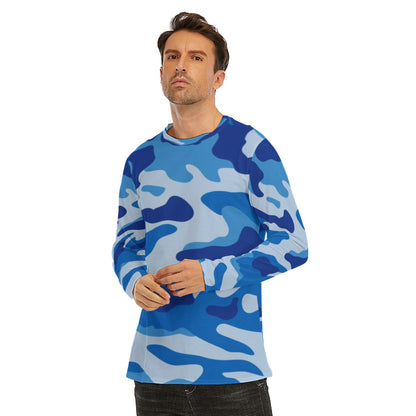 Men's Blue Camo Long Sleeve T-Shirt | Cotton