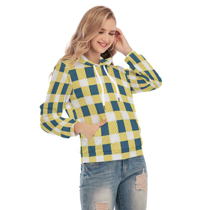 Women's Yellow Plaid Slim Pullover Hoodie