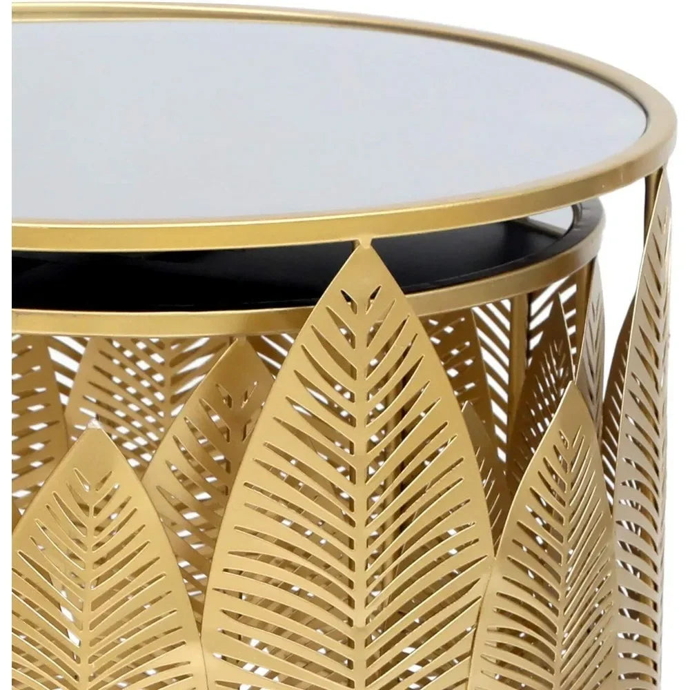 End Tables Set of 2, Gold Nesting Side Coffee Table Decorative round Nightstands (Stainless Steel Top), Suitable for Living Room