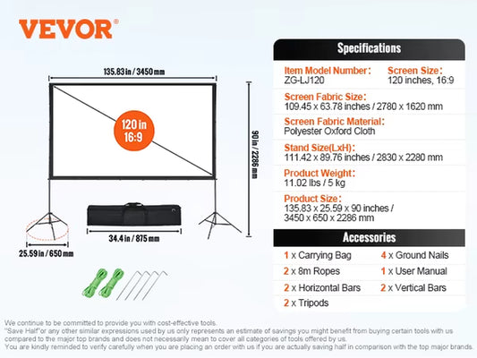 Projector Screen with Stand 100 120 150 Inch 16:9 4K 1080 HD Portable Projection Screen for Home Office Theater Cinema