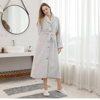 Pajamas for Couples -Men & Women  in winter, thickened and elongated couple button waistband, loose oversized nightgown, men's bathrobe for spring and autumn