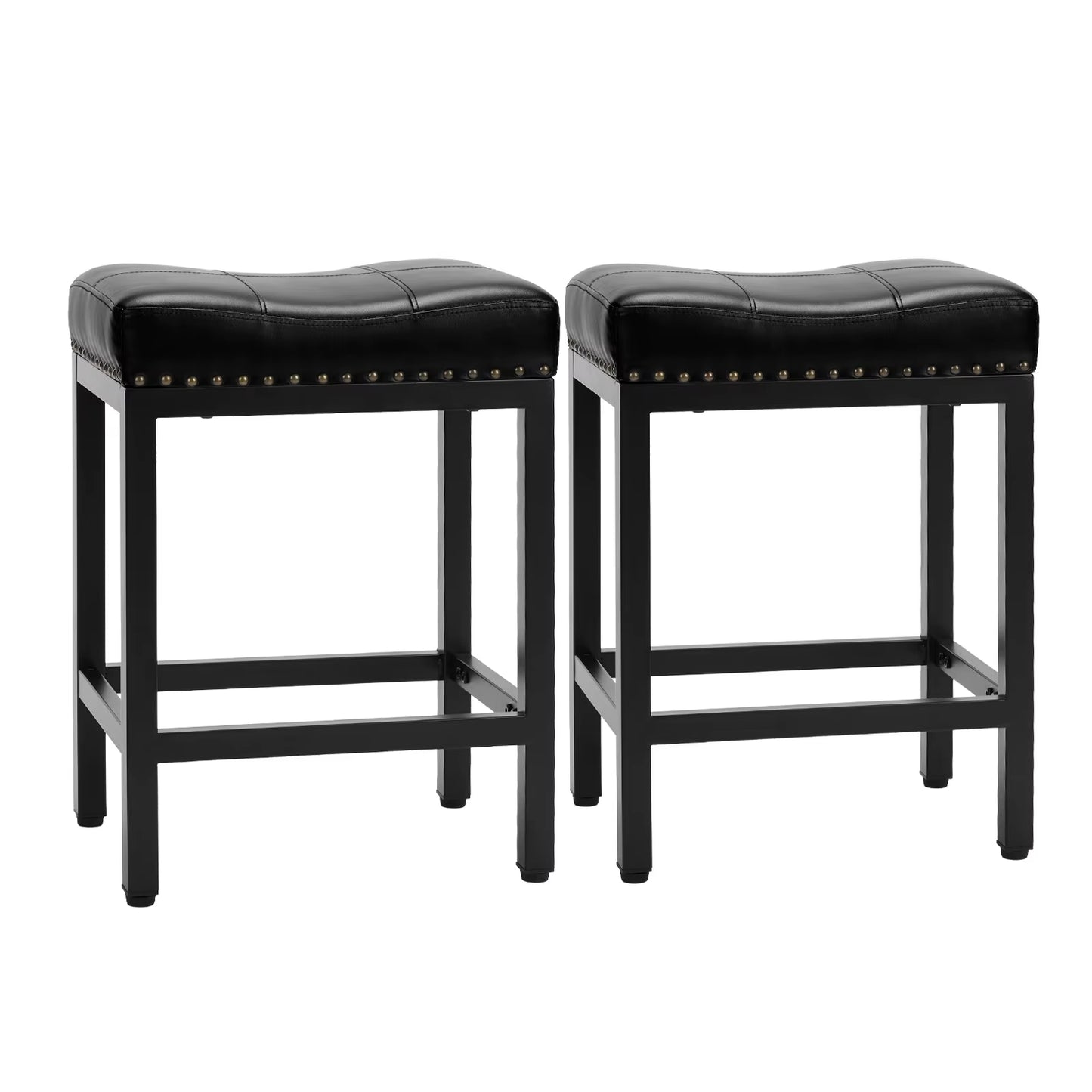 Bar Stools Saddle-Style Pu Leather Upholstered Chair Counter Height Bar Stools with Metal Base Saddle Stools for Kitchen