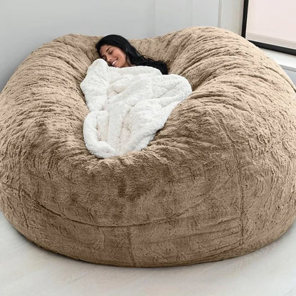 Giant Fur Bean Bag Cover Big Round Soft Fluffy Faux Fur BeanBag Lazy Sofa Bed Cover Living Room Furniture w/Fill