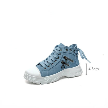 New Canvas High-top Women Shoes Breathable Denim Sneakers Women Summer Thick Bottom Heightening Sports Casual Shoes